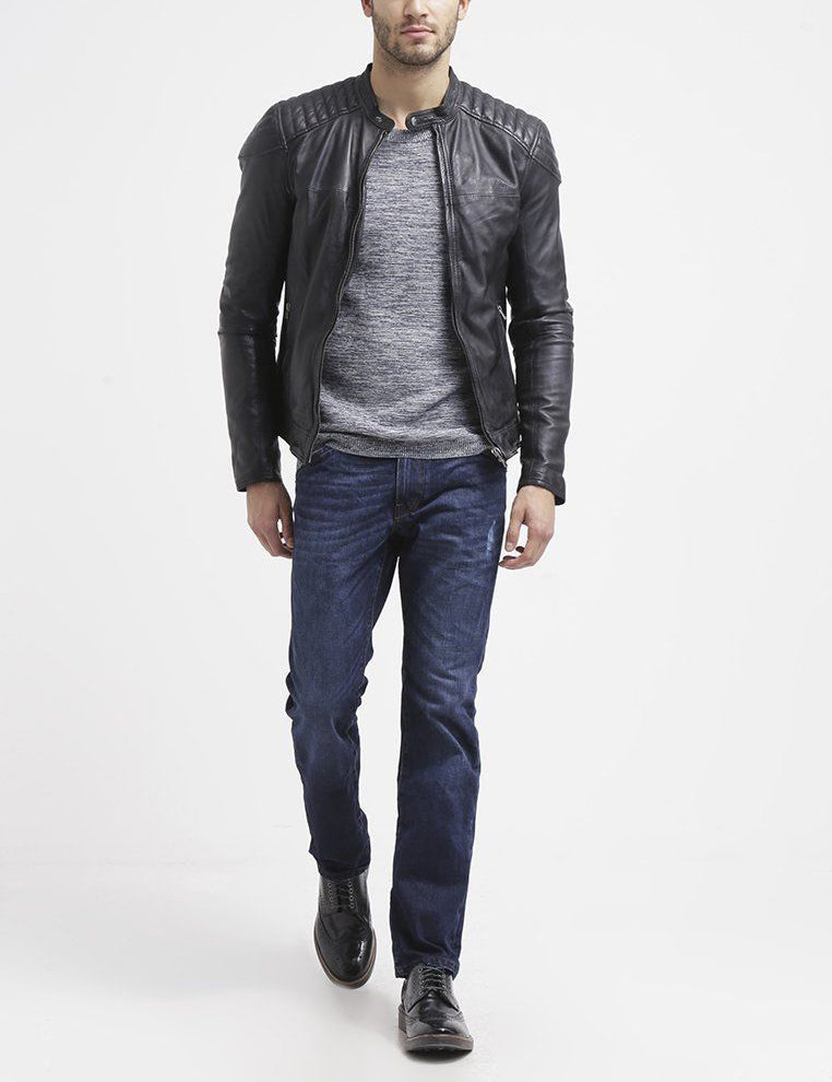 Biker Jacket - Men Real Lambskin Leather Jacket KM106 - Koza Leathers
