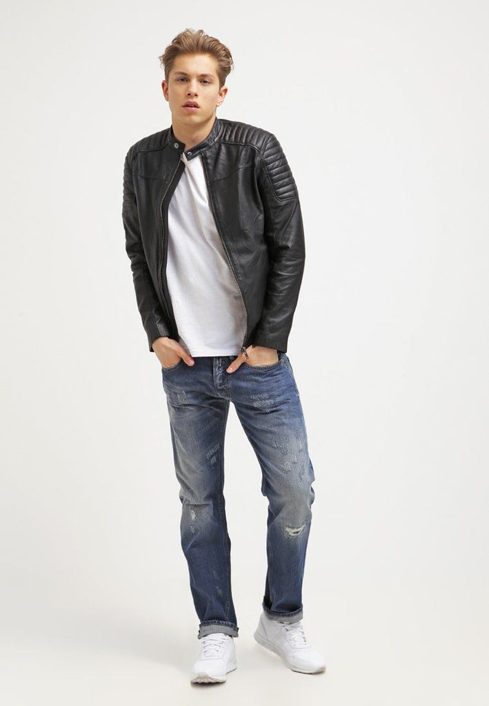 Biker Jacket - Men Real Lambskin Leather Jacket KM112 - Koza Leathers