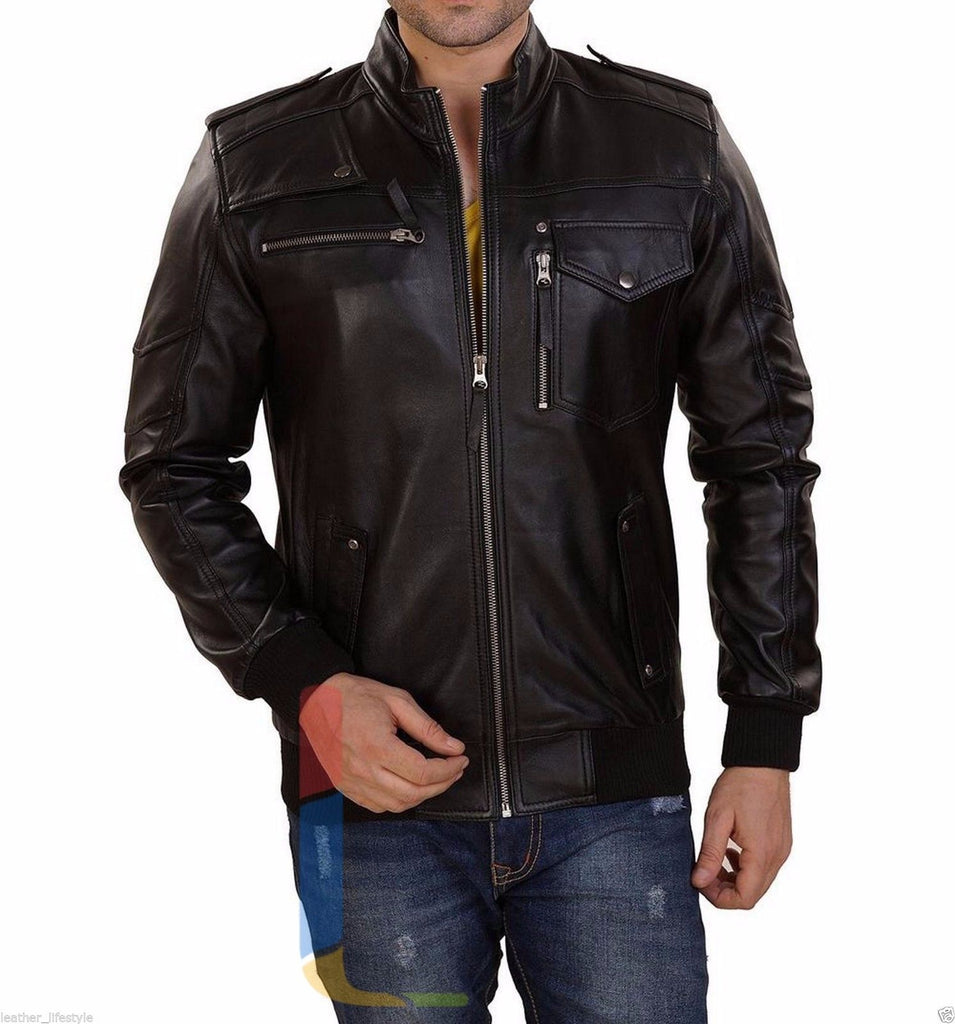 Biker Jacket - Men Real Lambskin Leather Jacket KM127 - Koza Leathers