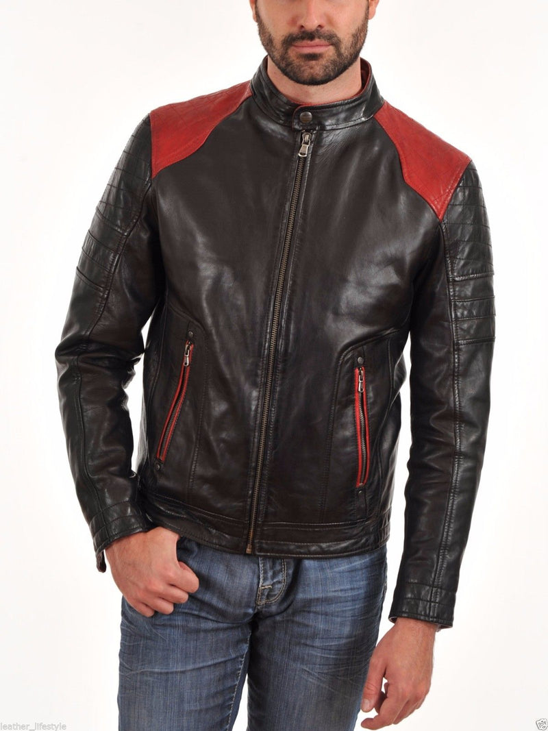 Biker Jacket - Men Real Lambskin Leather Jacket KM130 - Koza Leathers