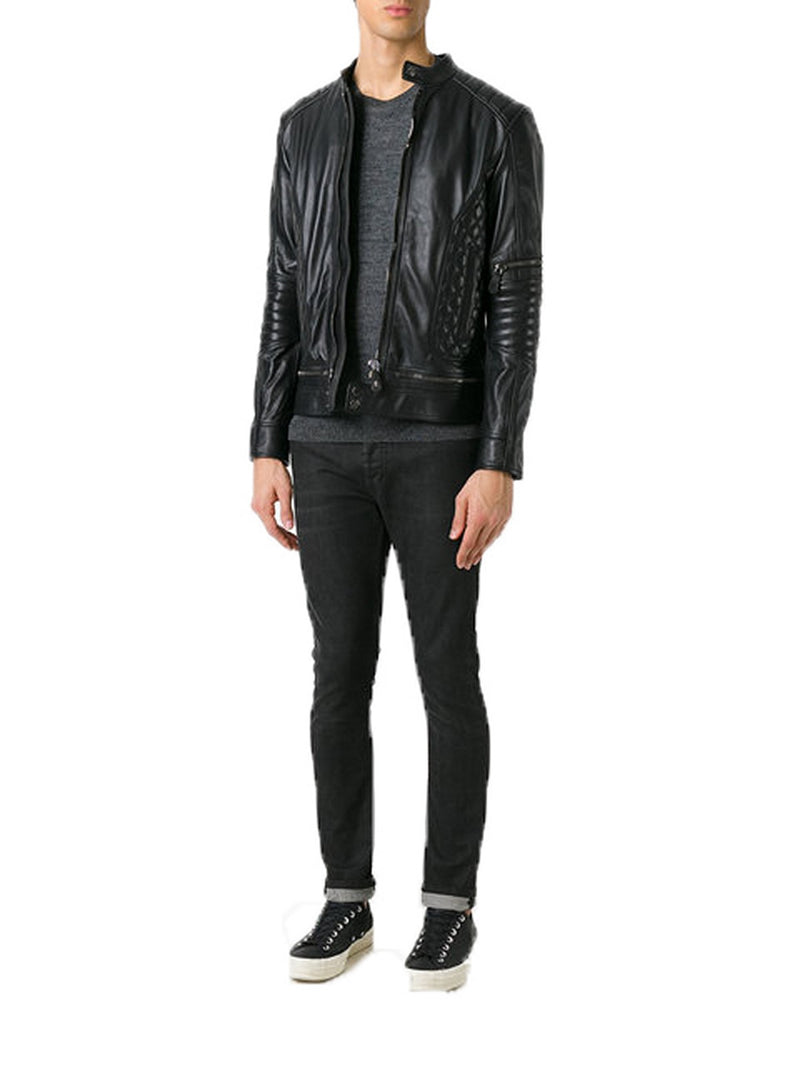 Biker Jacket - Men Real Lambskin Motorcycle Leather Biker Jacket KM354 - Koza Leathers