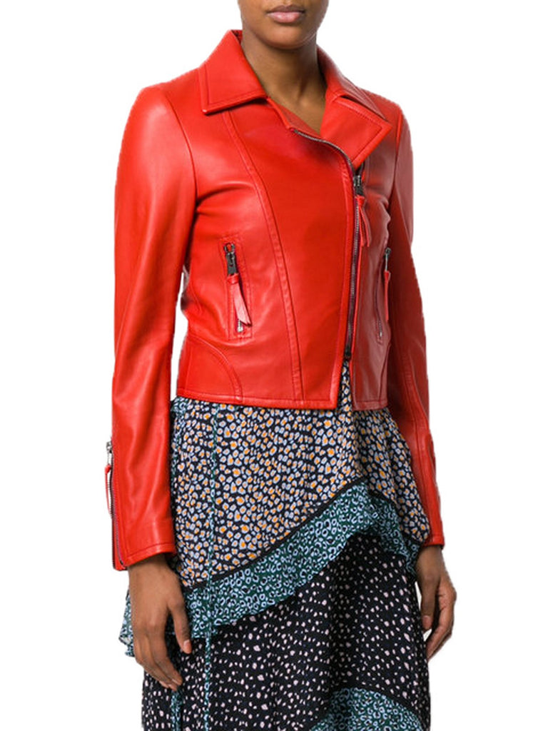 Biker / Motorcycle Jacket - Women Real Lambskin Leather Biker Jacket KW539 - Koza Leathers