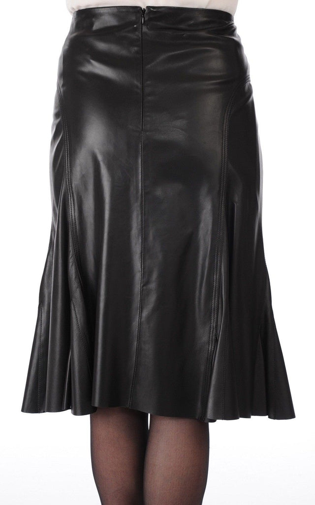 Knee Length Skirt - Women Real Lambskin Leather Slim Fit Skirt WS041 - Koza Leathers