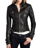 Women Real Lambskin Leather Biker Jacket KW027