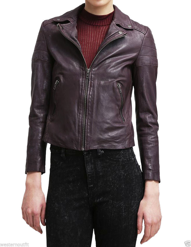 Biker / Motorcycle Jacket - Women Real Lambskin Leather Jacket KW010 - Koza Leathers