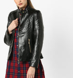 Women Real Lambskin Leather Biker Jacket KW573