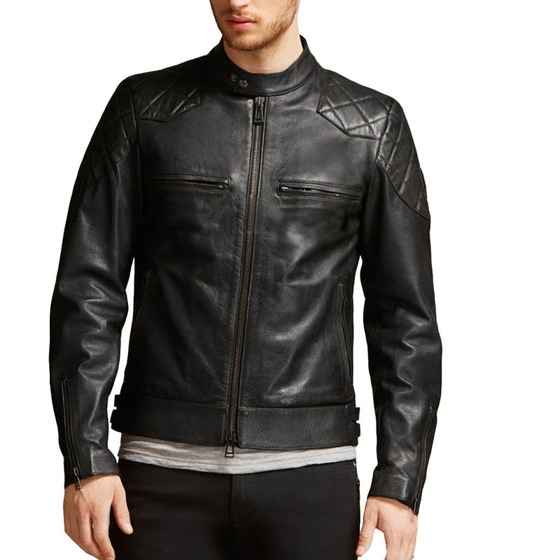 Biker Jacket - Men Real Lambskin Motorcycle Leather Biker Jacket KM326 - Koza Leathers