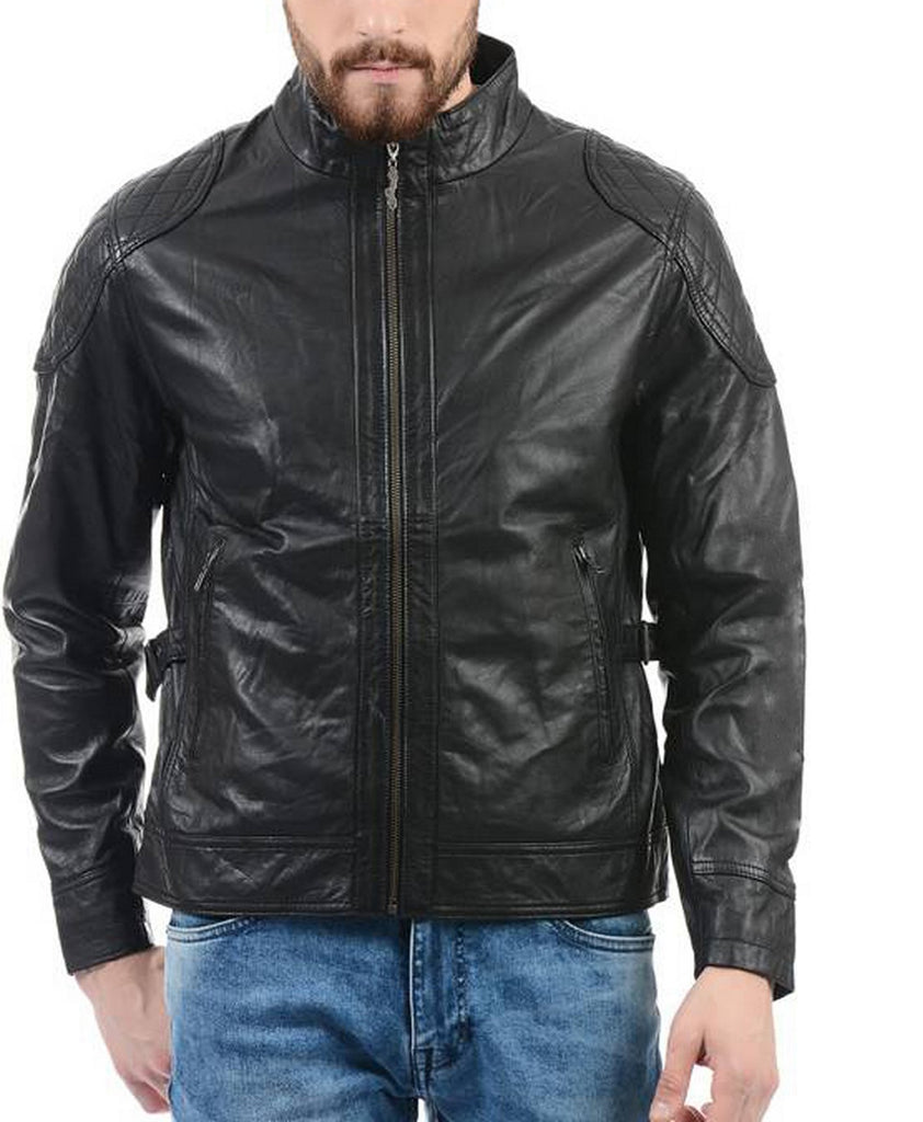 Biker Jacket - Men Real Lambskin Motorcycle Leather Biker Jacket KM396 - Koza Leathers