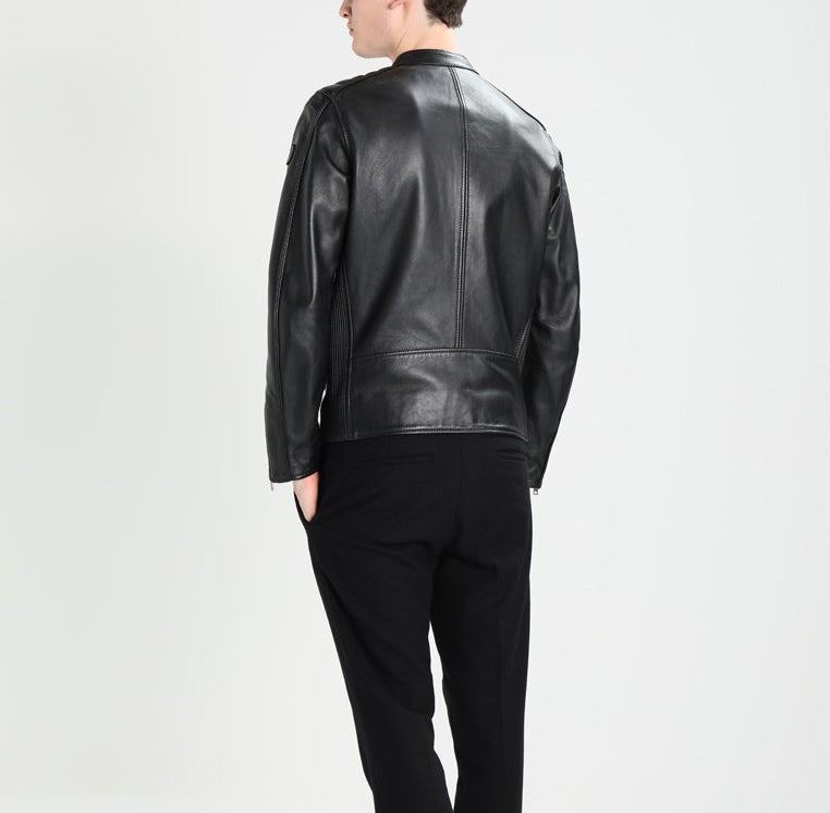 Biker Jacket - Men Real Lambskin Motorcycle Leather Biker Jacket KM248 - Koza Leathers