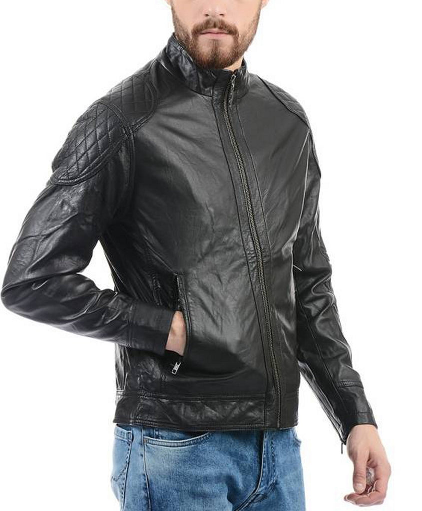 Biker Jacket - Men Real Lambskin Motorcycle Leather Biker Jacket KM396 - Koza Leathers