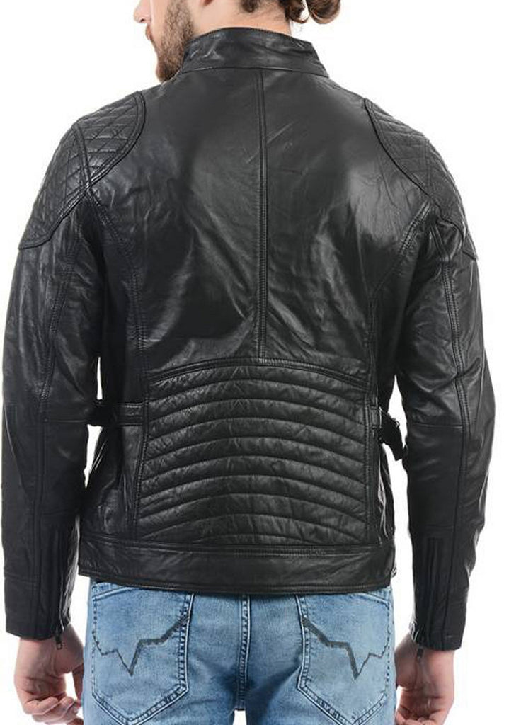 Biker Jacket - Men Real Lambskin Motorcycle Leather Biker Jacket KM396 - Koza Leathers