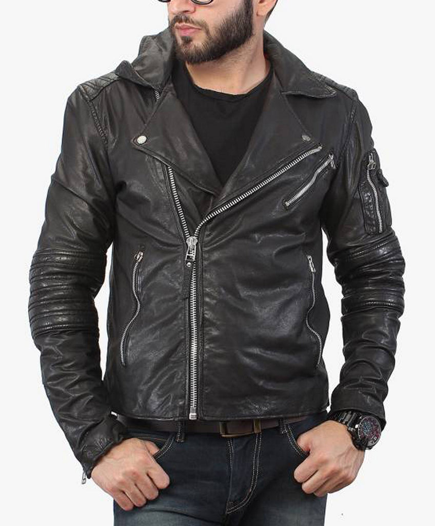 Biker Jacket - Men Real Lambskin Motorcycle Leather Biker Jacket KM397 - Koza Leathers