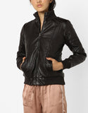 Women Real Lambskin Leather Biker Jacket KW574