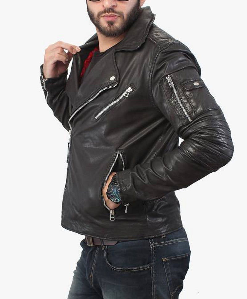 Biker Jacket - Men Real Lambskin Motorcycle Leather Biker Jacket KM397 - Koza Leathers