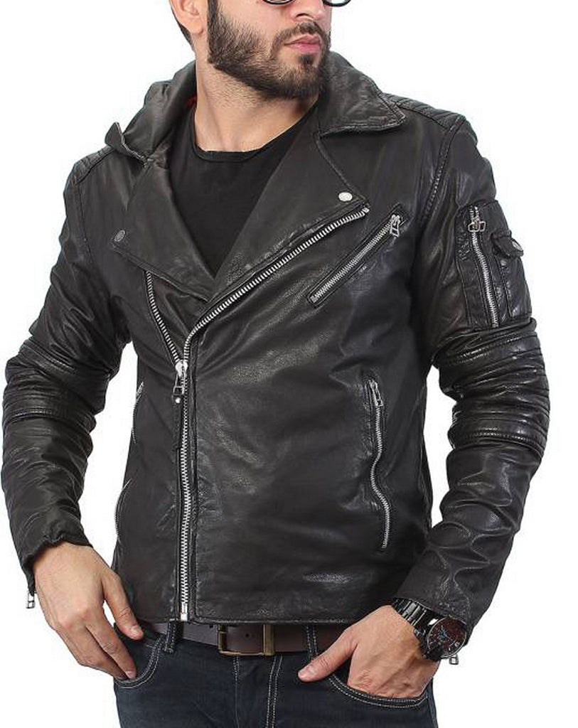 Biker Jacket - Men Real Lambskin Motorcycle Leather Biker Jacket KM397 - Koza Leathers