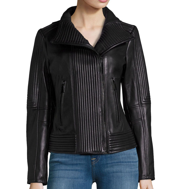 Biker / Motorcycle Jacket - Women Real Lambskin Leather Biker Jacket KW461 - Koza Leathers