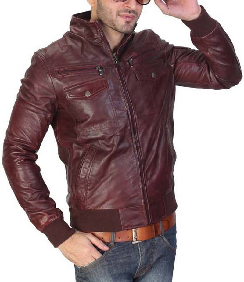 Biker Jacket - Men Real Lambskin Motorcycle Leather Biker Jacket KM398 - Koza Leathers