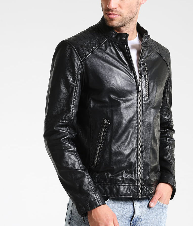 Biker Jacket - Men Real Lambskin Motorcycle Leather Biker Jacket KM250 - Koza Leathers