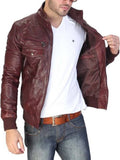 Biker Jacket - Men Real Lambskin Motorcycle Leather Biker Jacket KM398 - Koza Leathers