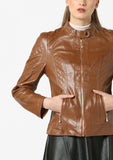 Women Real Lambskin Leather Biker Jacket KW576