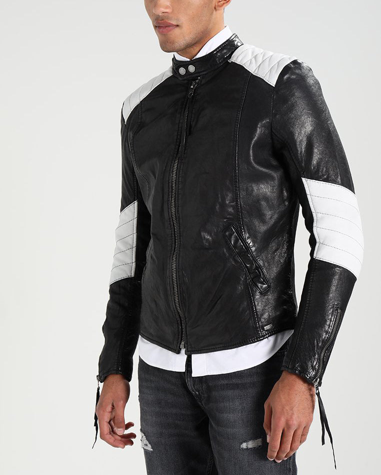 Biker Jacket - Men Real Lambskin Motorcycle Leather Biker Jacket KM252 - Koza Leathers