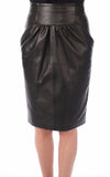 Knee Length Skirt - Women Real Lambskin Leather Slim Fit Skirt WS062 - Koza Leathers