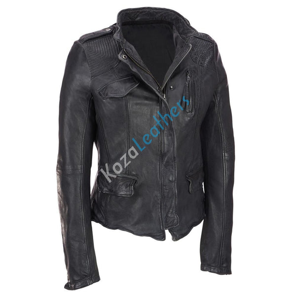 KL Koza Leathers Women's Lambskin Leather Trench Jacket Over Coat WT021