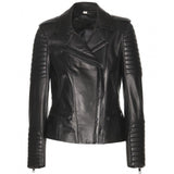 Women Real Lambskin Leather Biker Jacket KW039
