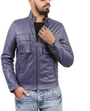 Men Real Lambskin Motorcycle Leather Biker Jacket KM403