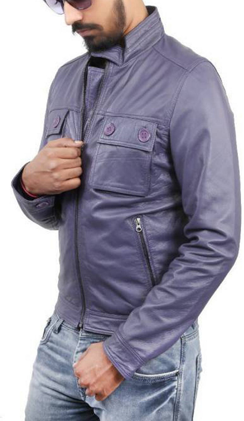 Biker Jacket - Men Real Lambskin Motorcycle Leather Biker Jacket KM403 - Koza Leathers