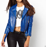 Women Real Lambskin Leather Biker Jacket KW041