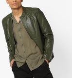 Men Real Lambskin Motorcycle Leather Biker Jacket KM625