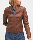 Women Real Lambskin Leather Biker Jacket KW212