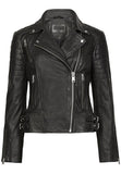 Women Real Lambskin Leather Biker Jacket KW213