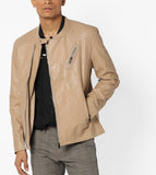 Men Real Lambskin Motorcycle Leather Biker Jacket KM626