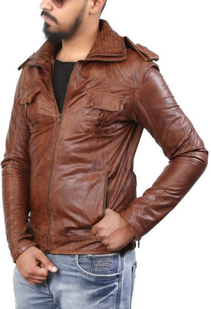 Biker Jacket - Men Real Lambskin Motorcycle Leather Biker Jacket KM405 - Koza Leathers