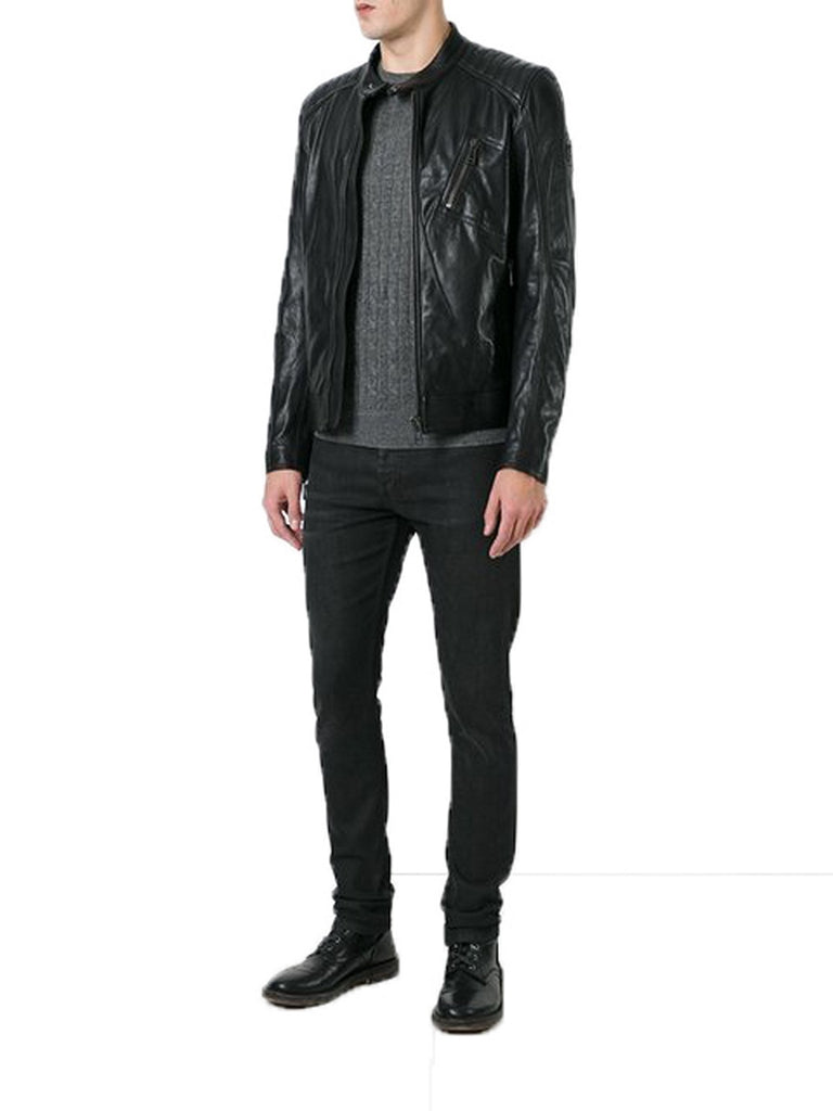 Biker Jacket - Men Real Lambskin Motorcycle Leather Biker Jacket KM355 - Koza Leathers