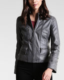 Women Real Lambskin Leather Biker Jacket KW214