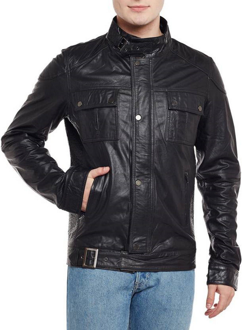 Biker Jacket - Men Real Lambskin Motorcycle Leather Biker Jacket KM406 - Koza Leathers