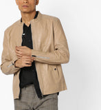 Men Real Lambskin Motorcycle Leather Biker Jacket KM627