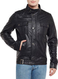 Men Real Lambskin Motorcycle Leather Biker Jacket KM406