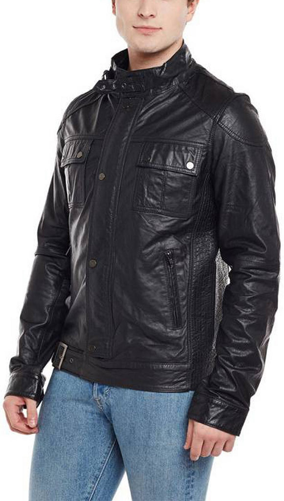 Biker Jacket - Men Real Lambskin Motorcycle Leather Biker Jacket KM406 - Koza Leathers