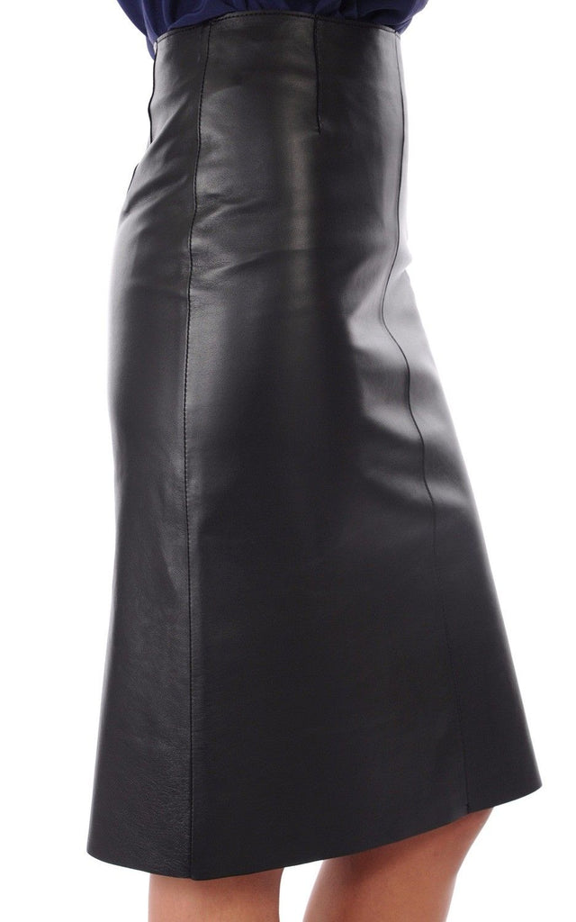 Knee Length Skirt - Women Real Lambskin Leather Slim Fit Skirt WS068 - Koza Leathers