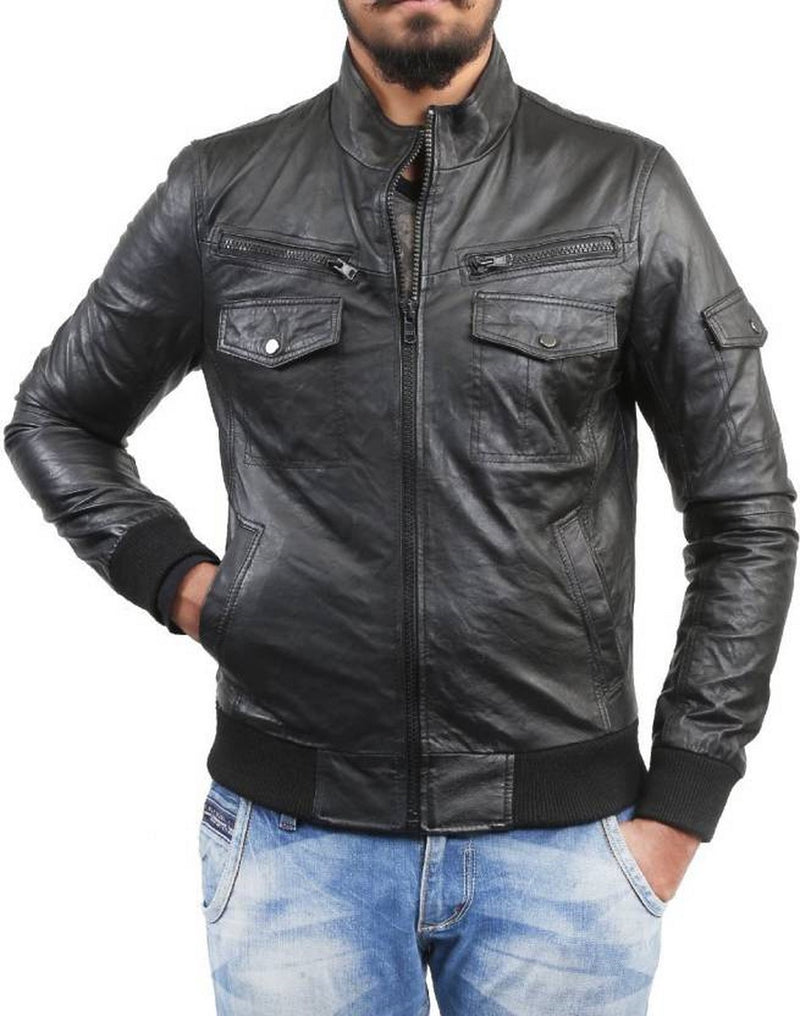 Biker Jacket - Men Real Lambskin Motorcycle Leather Biker Jacket KM408 - Koza Leathers