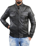 Men Real Lambskin Motorcycle Leather Biker Jacket KM408