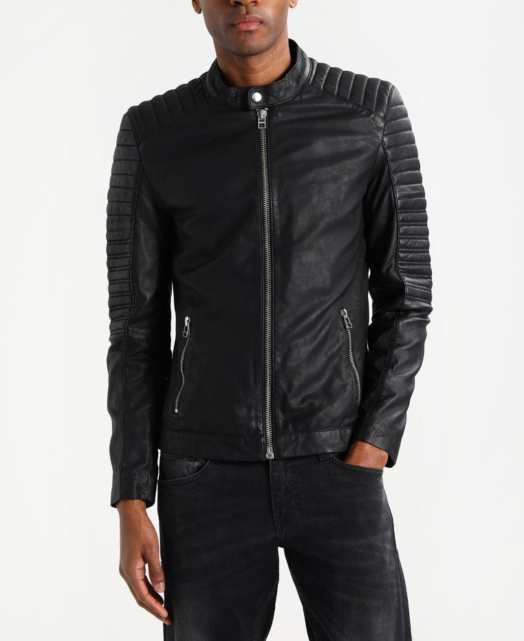 Biker Jacket - Men Real Lambskin Motorcycle Leather Biker Jacket KM260 - Koza Leathers