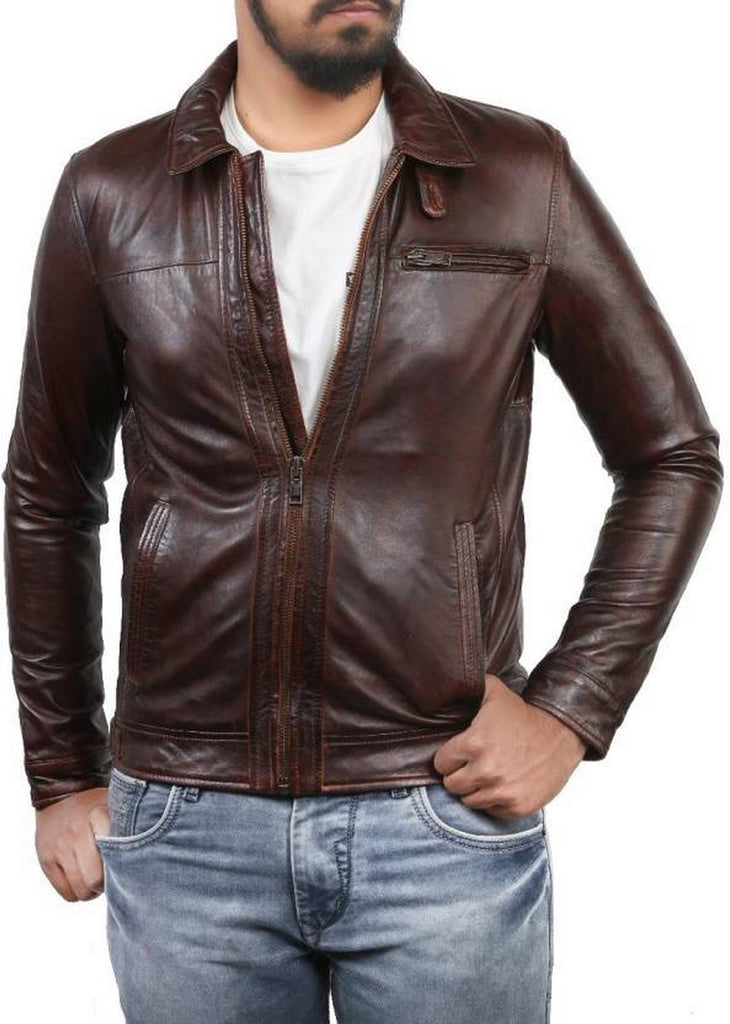 Biker Jacket - Men Real Lambskin Motorcycle Leather Biker Jacket KM409 - Koza Leathers