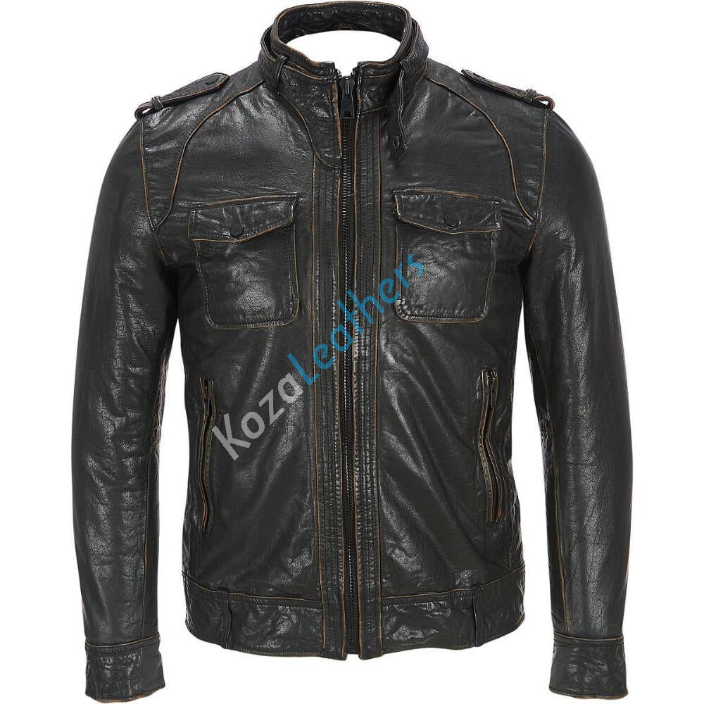 Biker Jacket - Men Real Lambskin Motorcycle Leather Biker Jacket KM170 - Koza Leathers