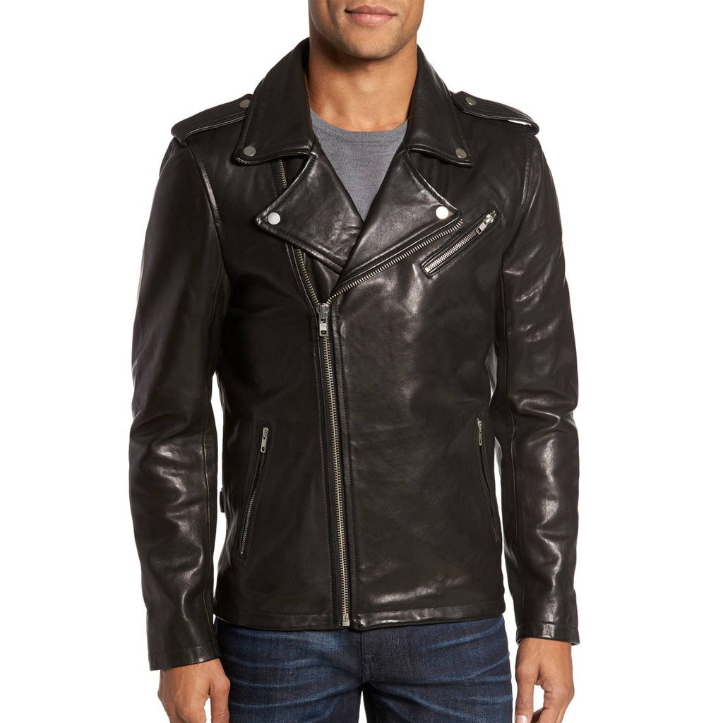 Biker Jacket - Men Real Lambskin Motorcycle Leather Biker Jacket KM333 - Koza Leathers