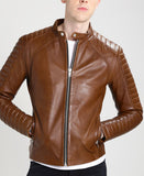 Men Real Lambskin Motorcycle Leather Biker Jacket KM261